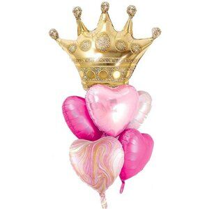 Pink Balloons Birthday Decorations Gold Crown Princess Party Baby Shower Girls